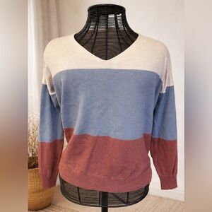 V-Neck Colorblock Lightweight Knit Sweater.